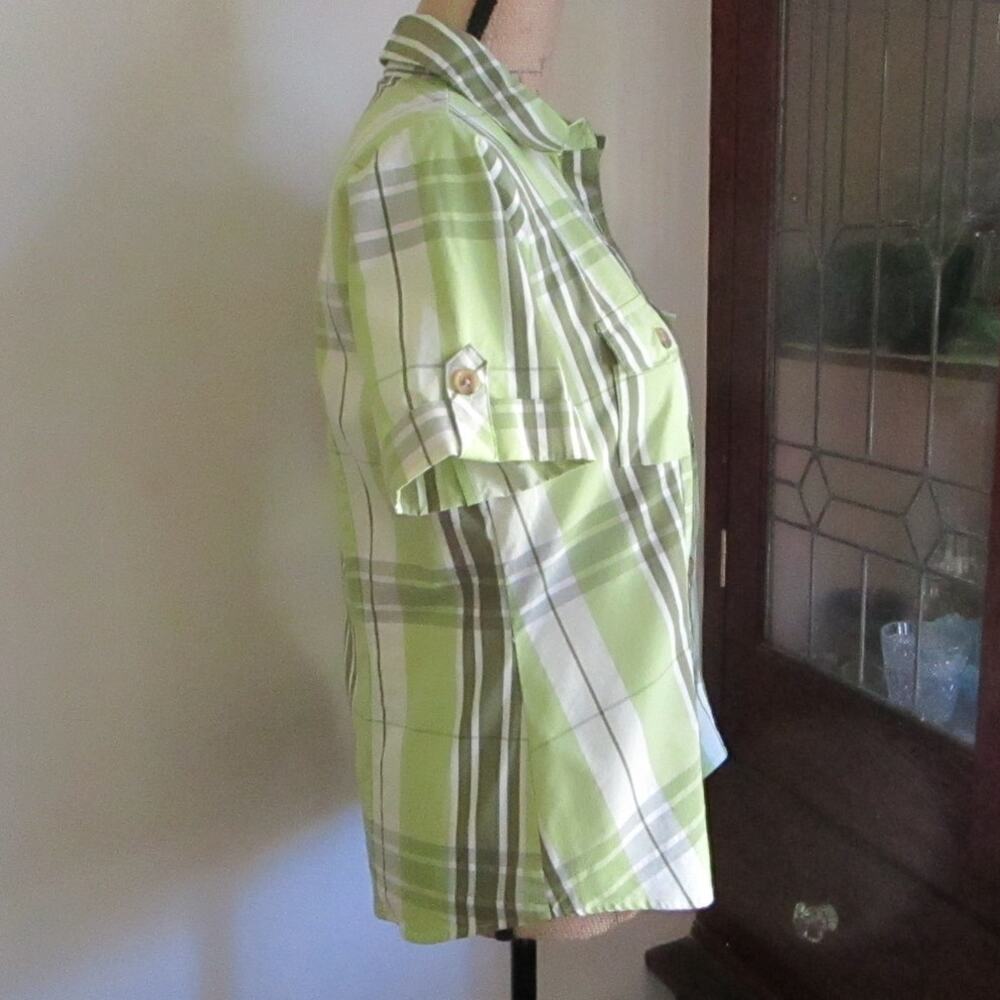 Vintage Jaclyn Smith Button Up Shirt M Green Plaid Short Sleeves Casual Prep 90s - Picture 5 of 17